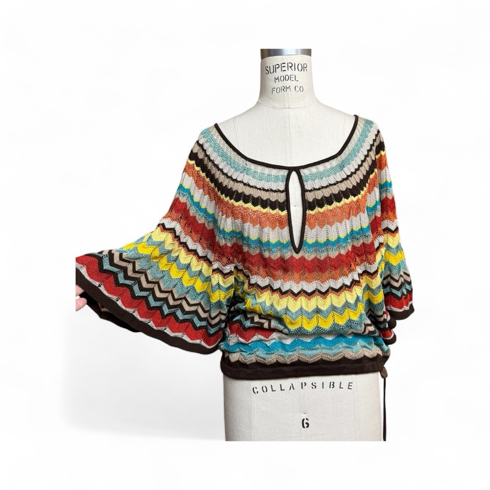 Lucky Brand Sweaters Knit Top Zig Zag Women’s M Batwing Sleeve Boho Hippie Y2K - Picture 2 of 12